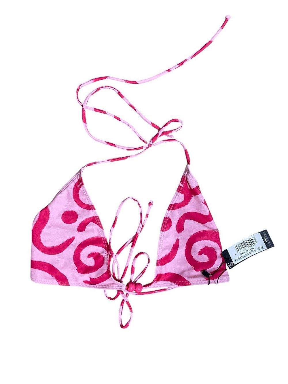 PrettyLittleThing Pink Swirl Print Triangle Bead Detail Bikini Top NWT Size 12